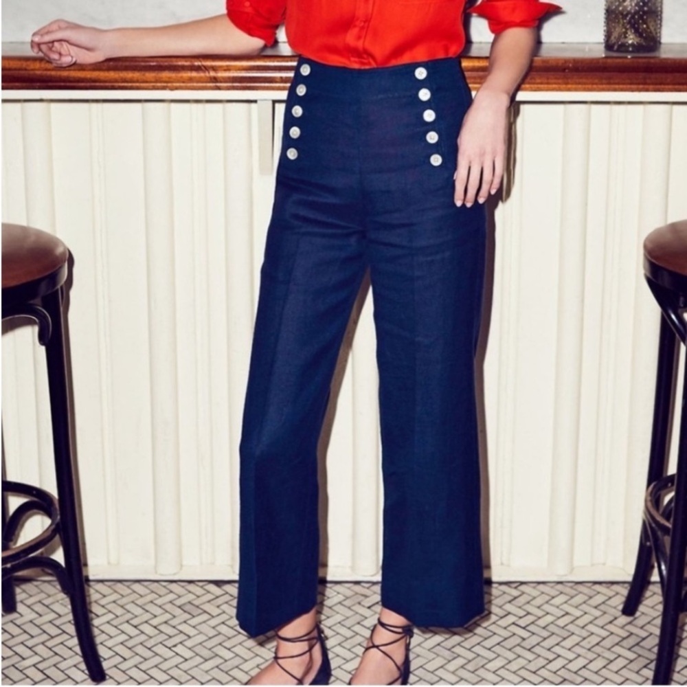 SOLD!!!!J. Crew Women’s Nautical Peyton Sailor Stretch Linen Pants In Navy Blue